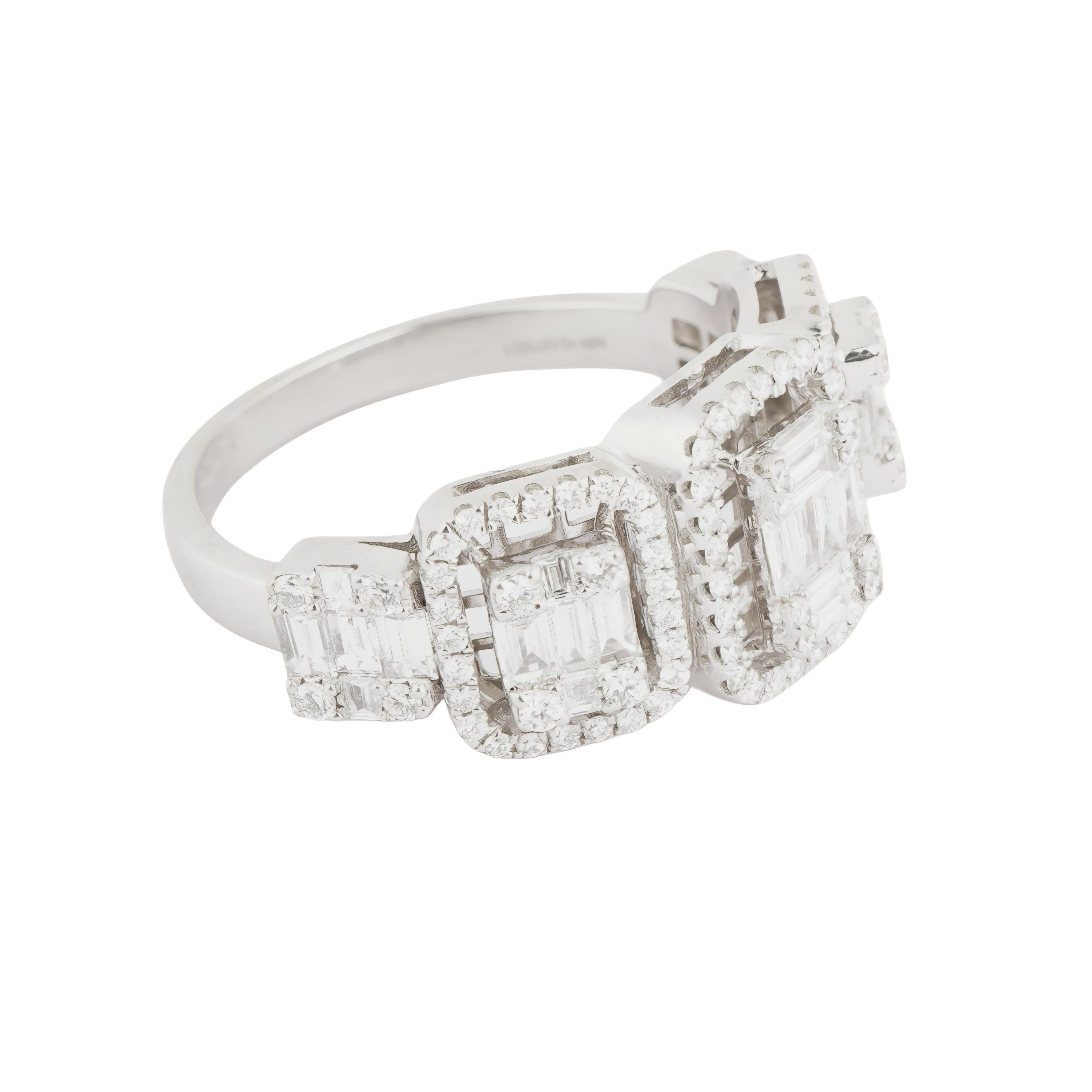 Anillo Baguette de diamante natural en oro de 14k Corte Asscher en venta