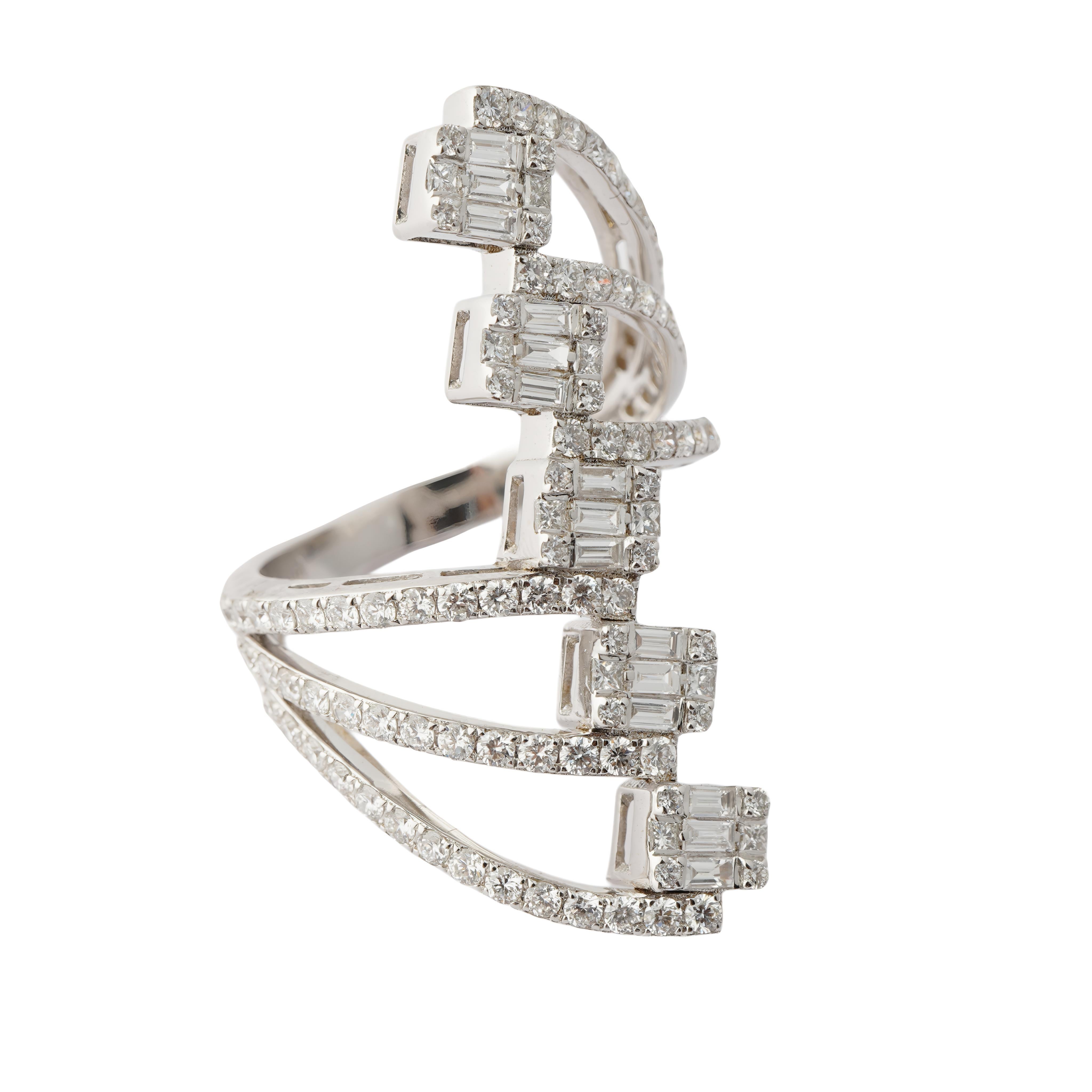 Anillo Baguette de diamante natural en oro de 14k en venta 3