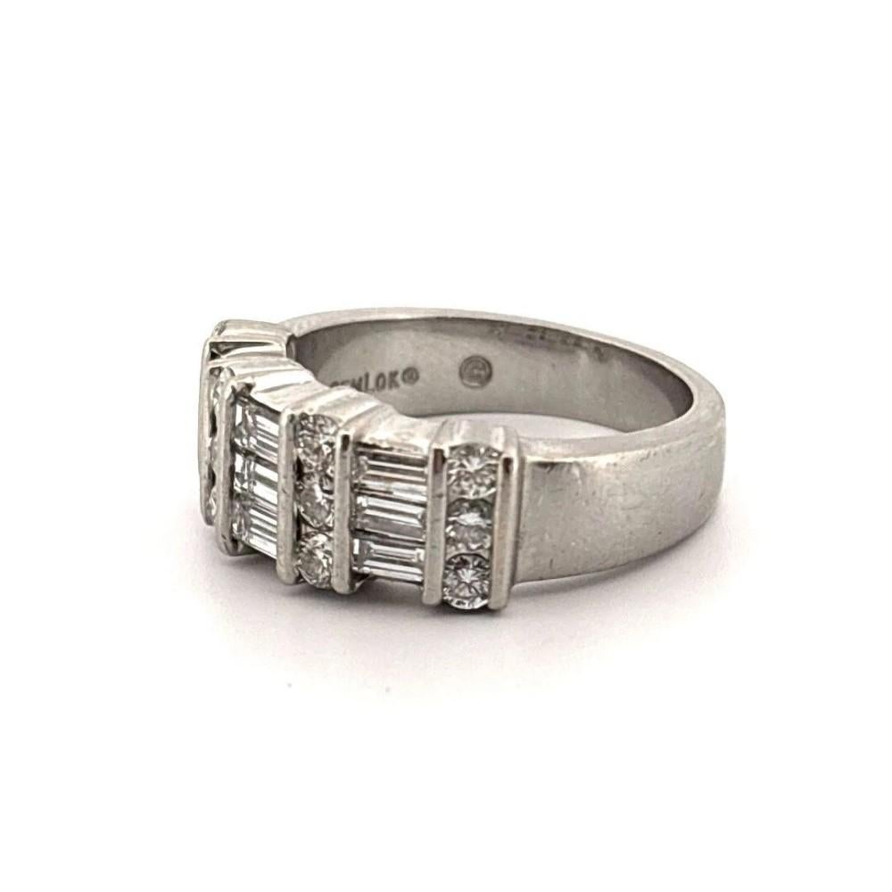 Natural Diamond Baguette Round Channel Platinum GEMLOK VS, F 1.60CTW Band Ring In Good Condition For Sale In Carmel By The Sea, CA