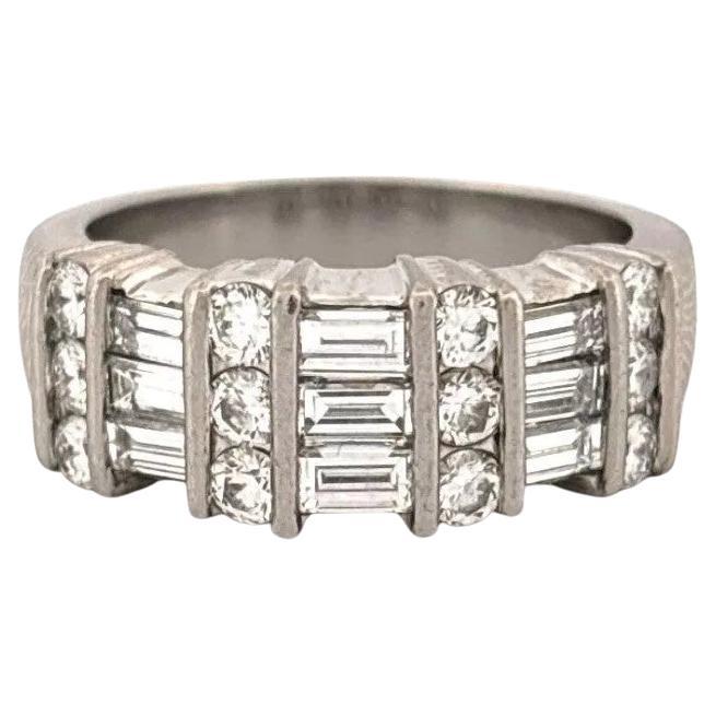 Natural Diamond Baguette Round Channel Platinum GEMLOK VS, F 1.60CTW Band Ring For Sale