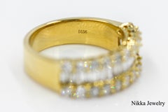 Natural Diamond Baguette Round Cut 1.56 Carat Half Eternity Ring 14K Yellow Gold