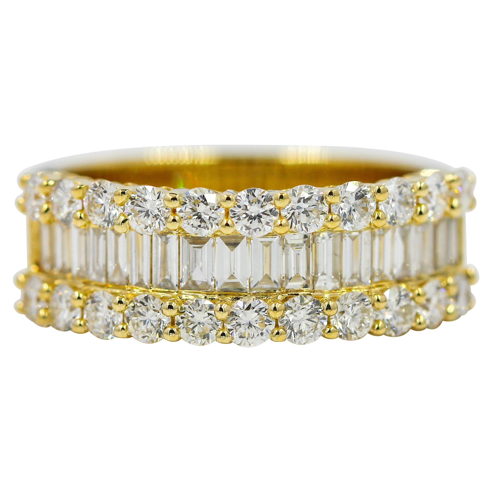 Natural Diamond Baguette Round Cut 1.56 Carat Half Eternity Ring 14K Yellow Gold