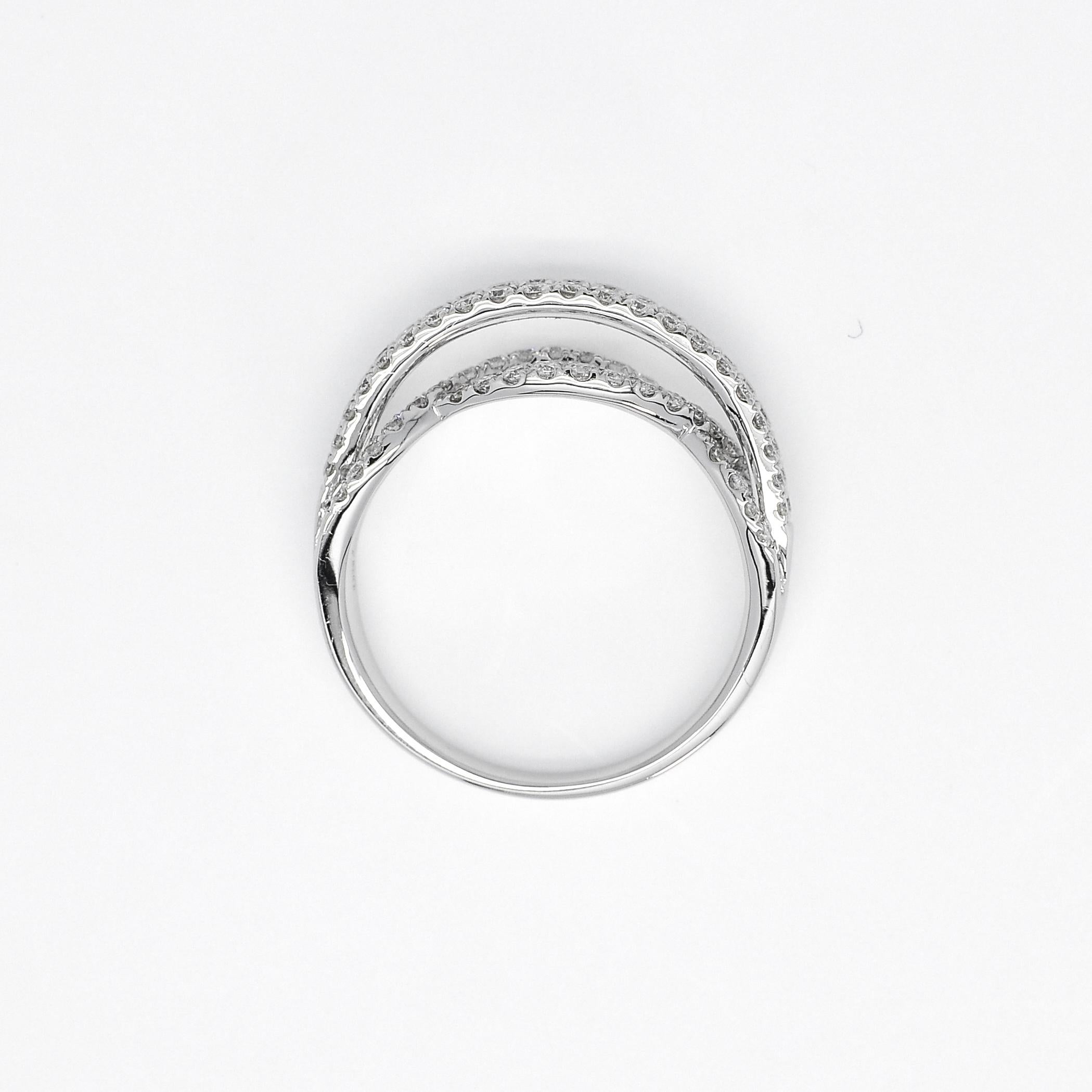 Modern Natural Diamond Band 0.70 cts 18 Karat White Gold Multi Row Diamond Band For Sale