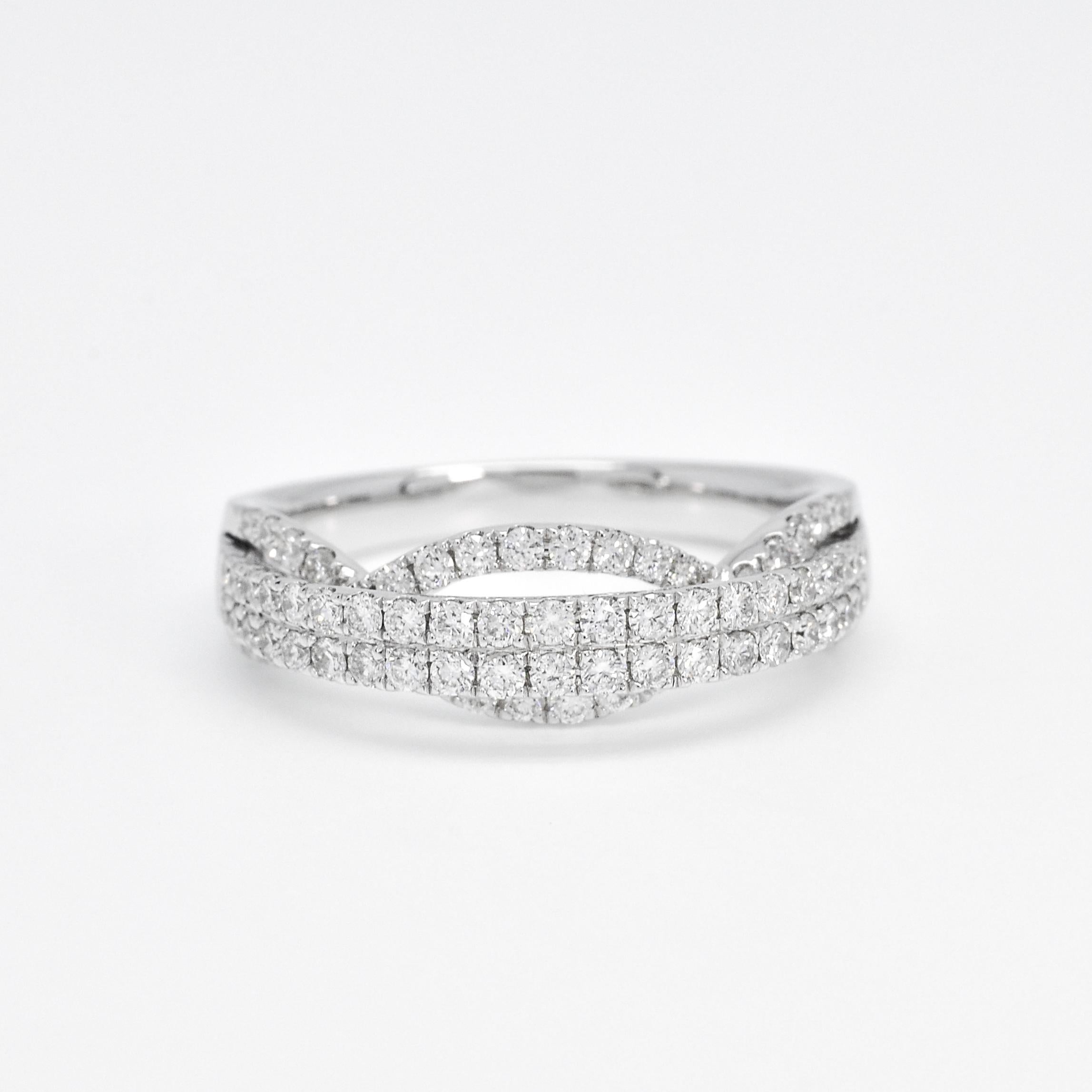 Round Cut Natural Diamond Band 0.70 cts 18 Karat White Gold Multi Row Diamond Band For Sale