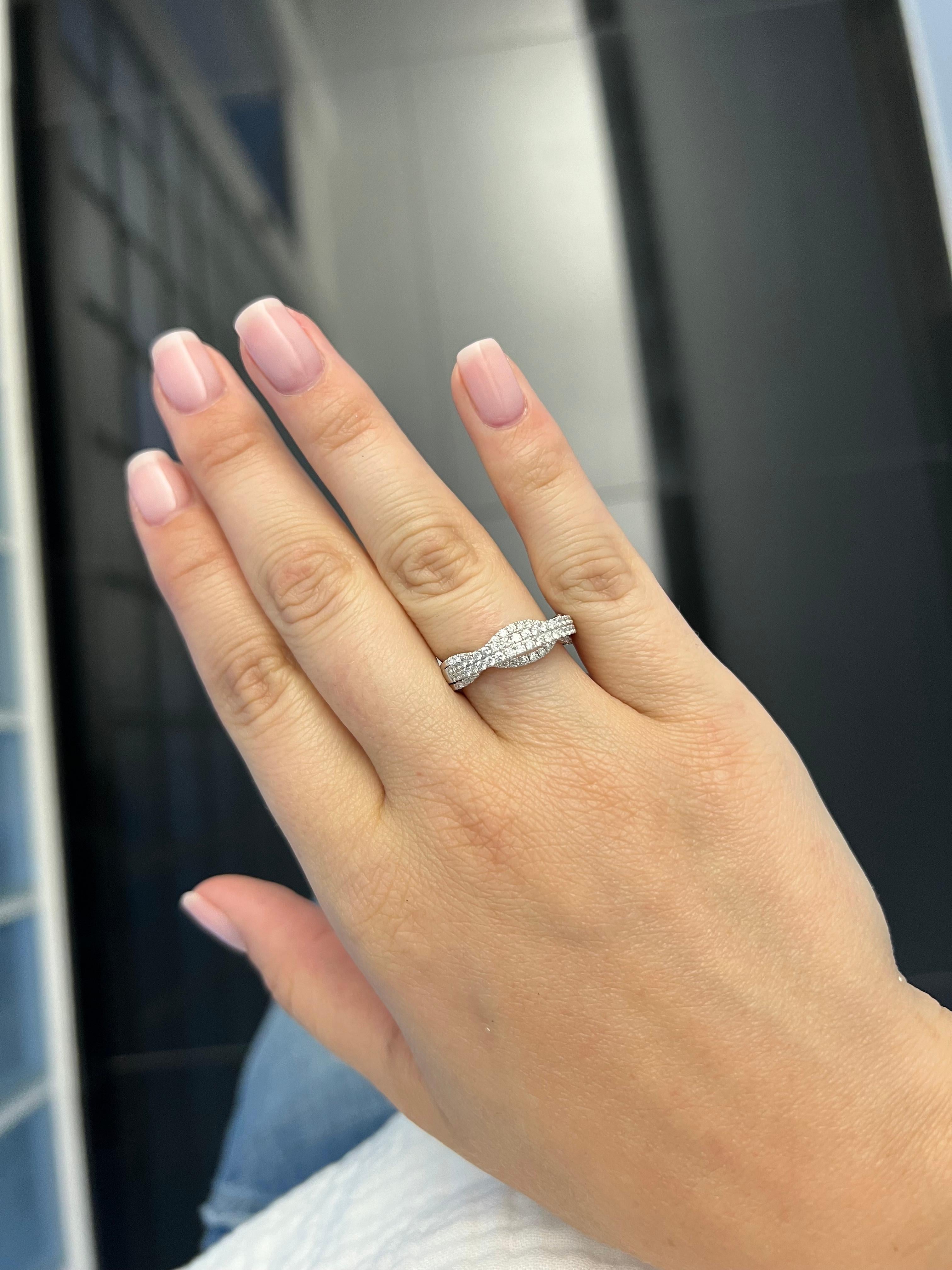 Women's or Men's Natural Diamond Band 0.70 cts 18 Karat White Gold Multi Row Diamond Band For Sale
