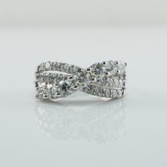 Natural Diamond Band 14K White Gold Ring Criss Cross 1.63cts