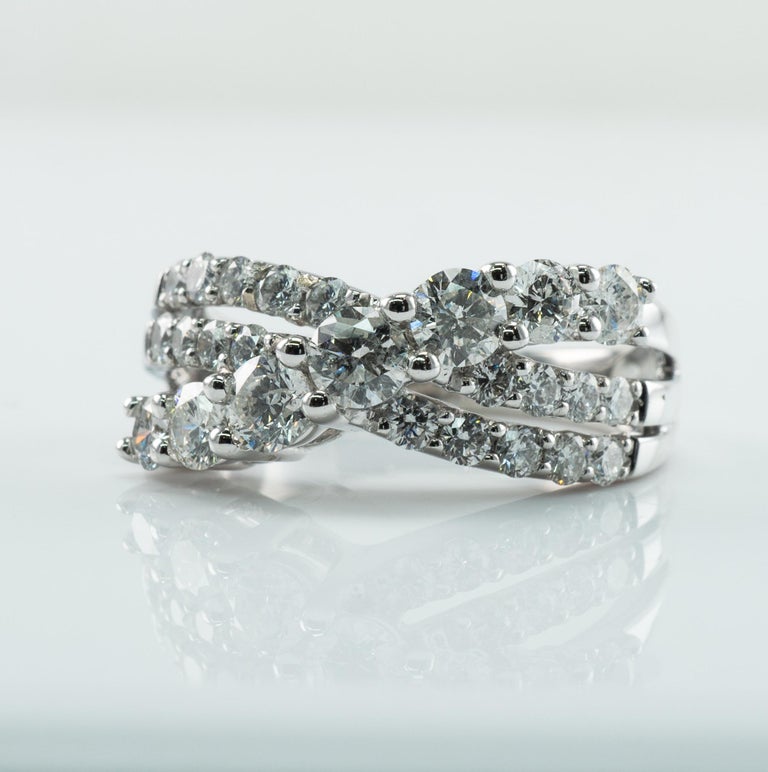 Natural Diamond Band 14K White Gold Ring Criss Cross 1.63cts For Sale ...