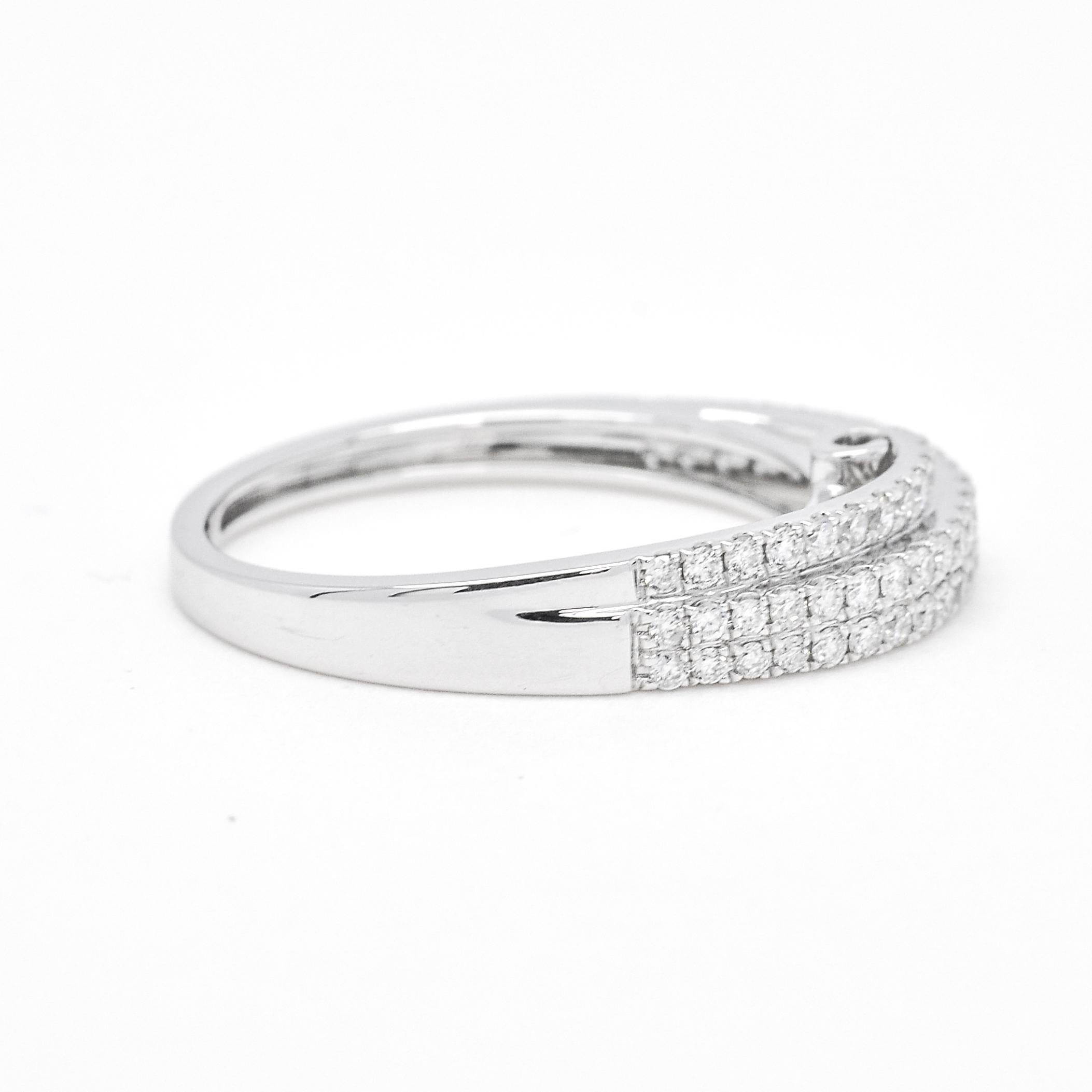 For Sale:  Natural Diamond Band, 18kt White Gold Double Row Half Eternity Band Ring 3