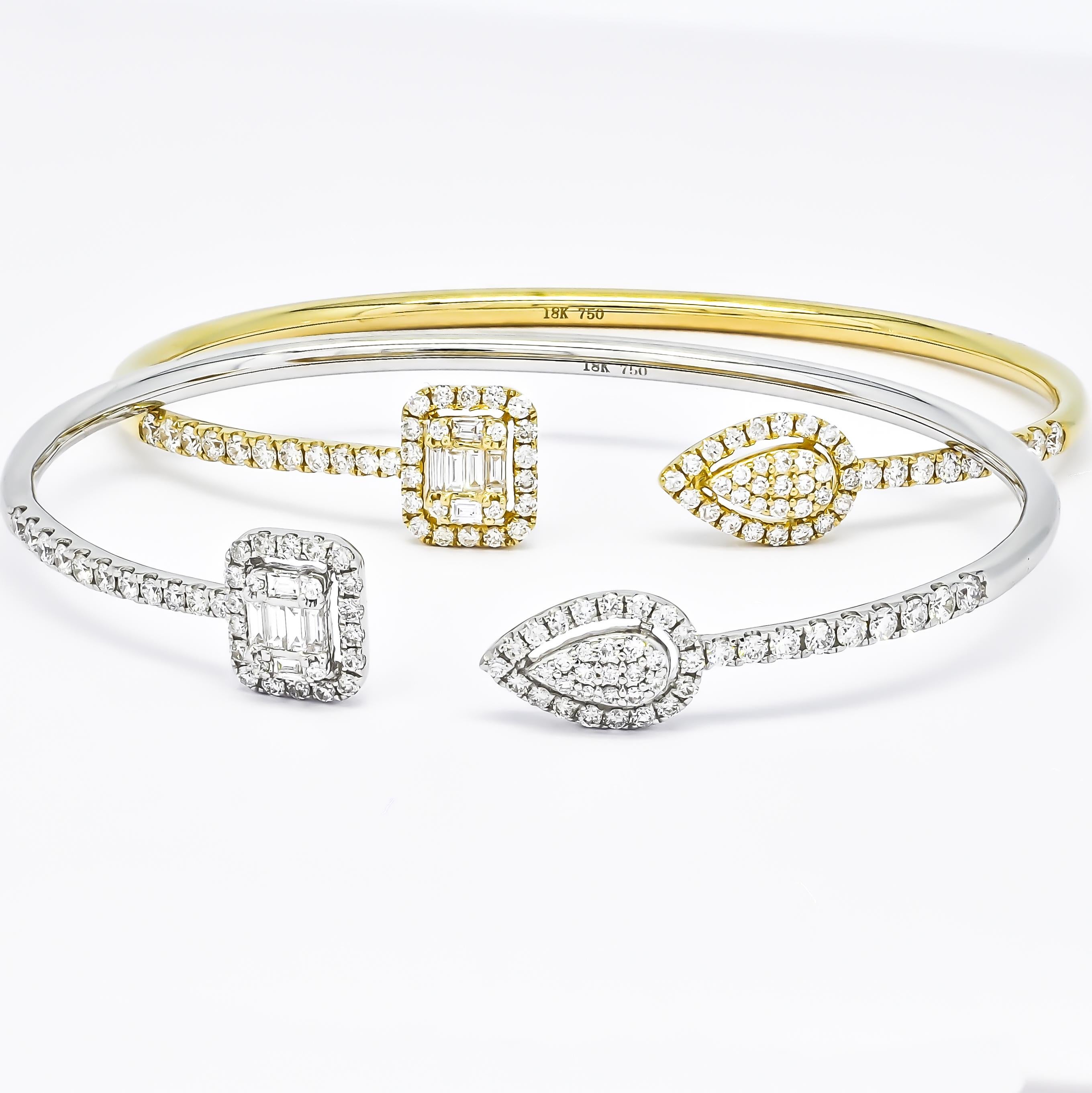 Natural Diamond Bangle 1.15 cts 18 Karat White Gold Women Bangle Bracelet In New Condition For Sale In Antwerpen, BE