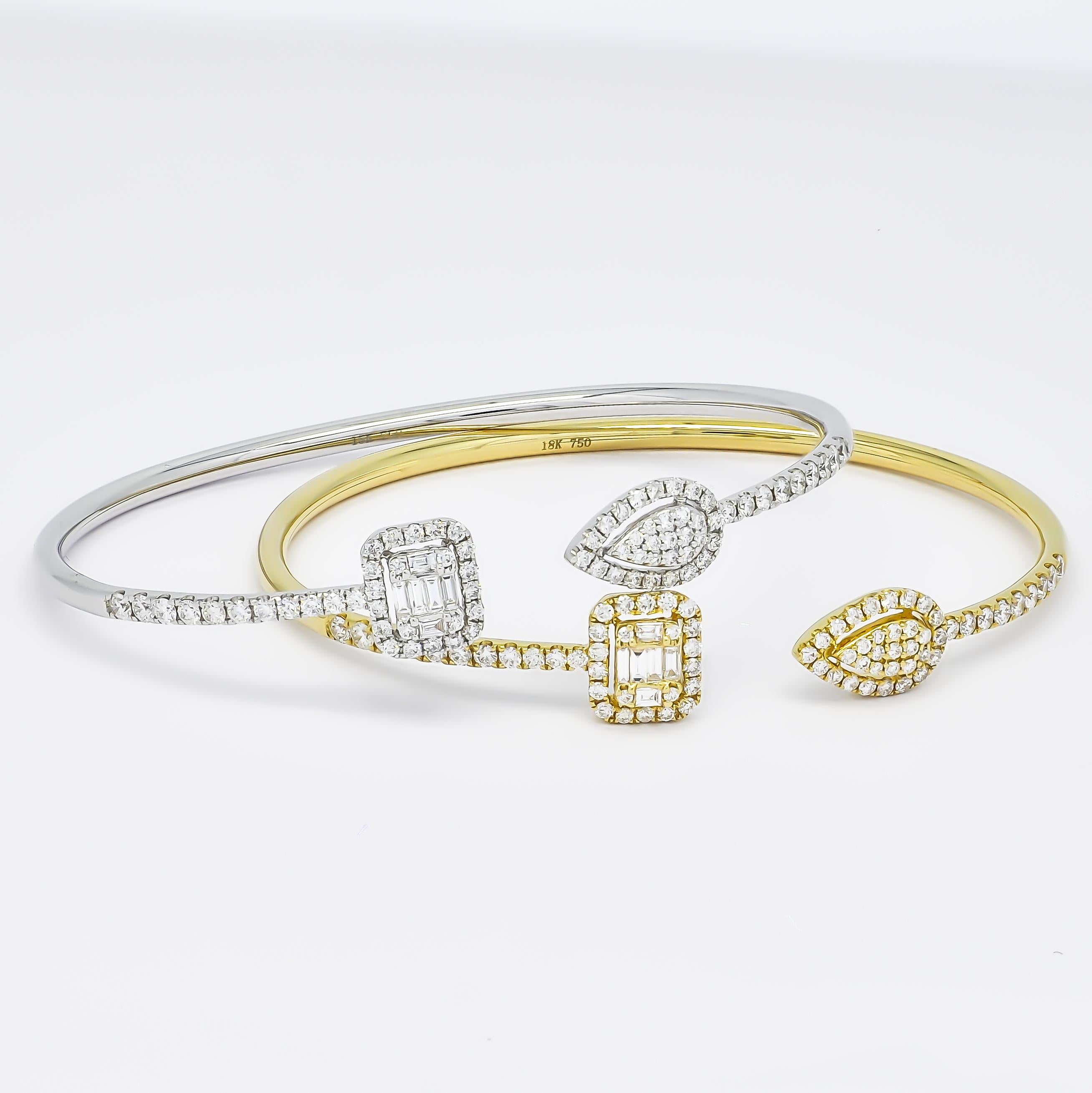 Women's Natural Diamond Bangle 1.15 cts 18 Karat White Gold Women Bangle Bracelet For Sale