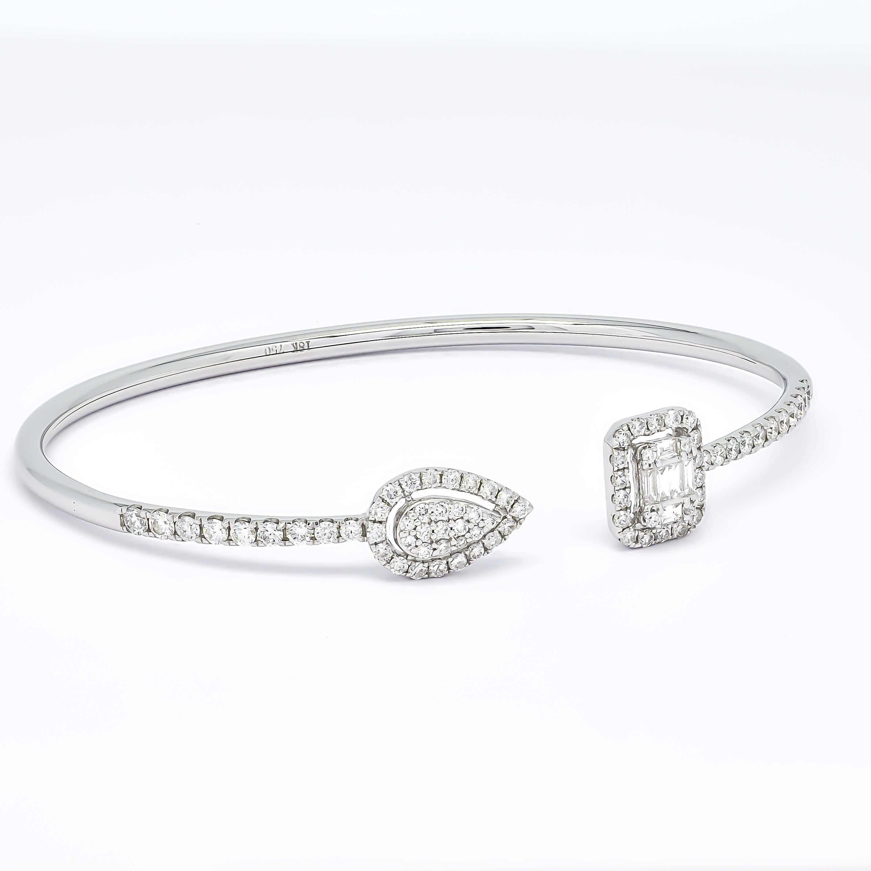 Natural Diamond Bangle 1.15 cts 18 Karat Yellow Gold Women Bangle Bracelet For Sale 2
