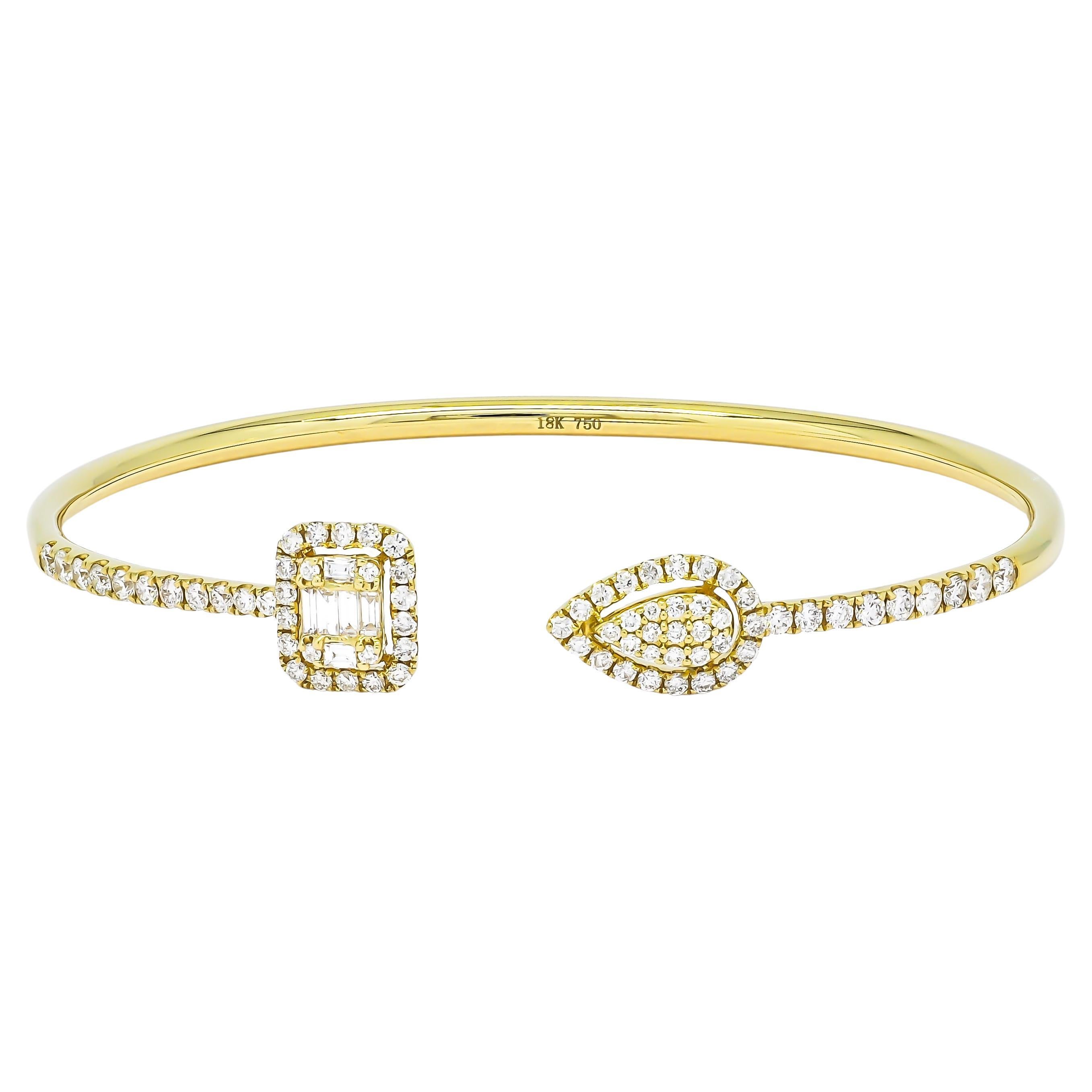 Natural Diamond Bangle 1.15 cts 18 Karat Yellow Gold Women Bangle Bracelet