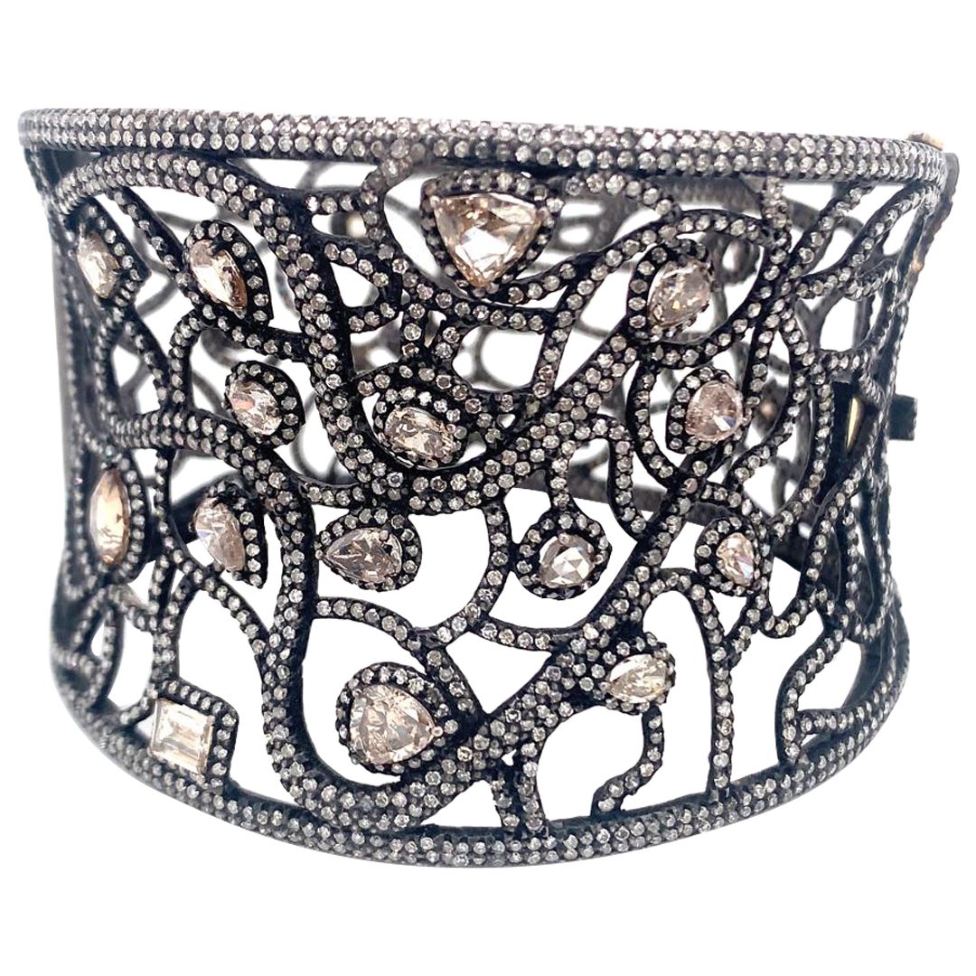 Natural diamond bangle in sterling silver