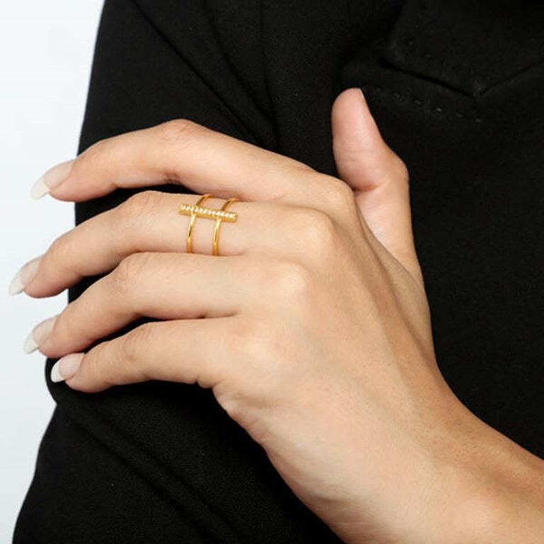 Round Cut Natural Diamond Bar 14K Yellow Band Solid Wedding Ring For Sale