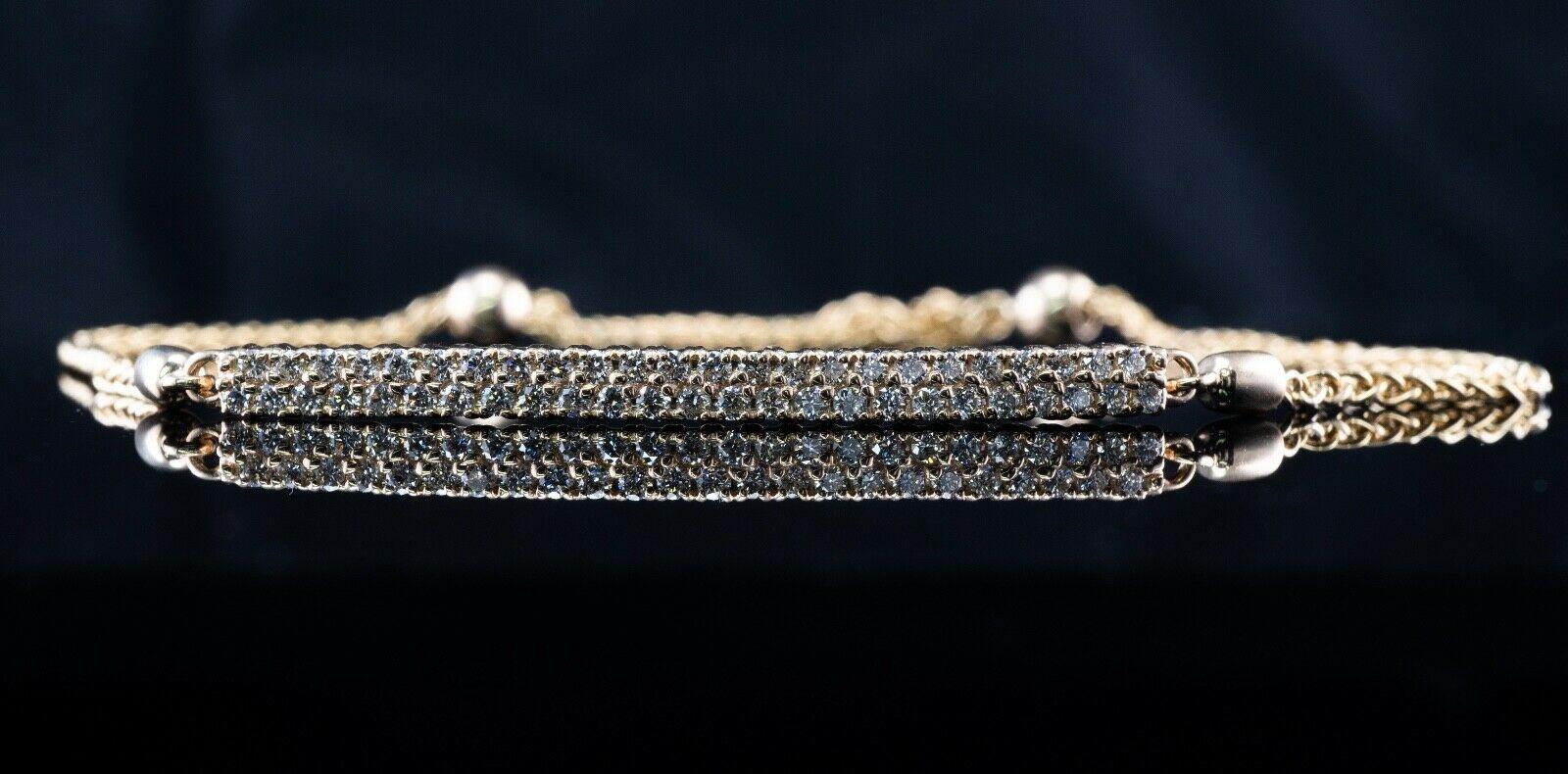 Round Cut Natural Diamond Bar Bracelet .49 Ctw 14K Gold Chain Adjustable For Sale