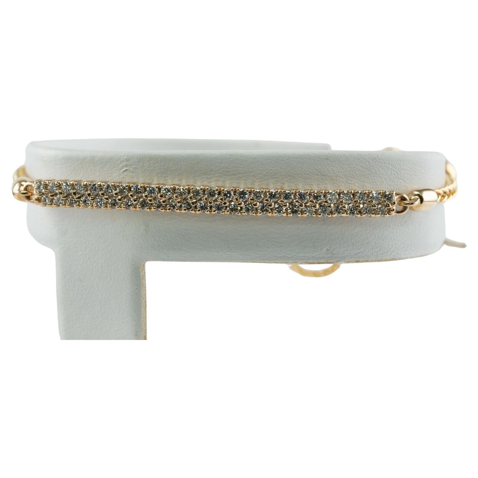 Natural Diamond Bar Bracelet .49 Ctw 14K Gold Chain Adjustable For Sale