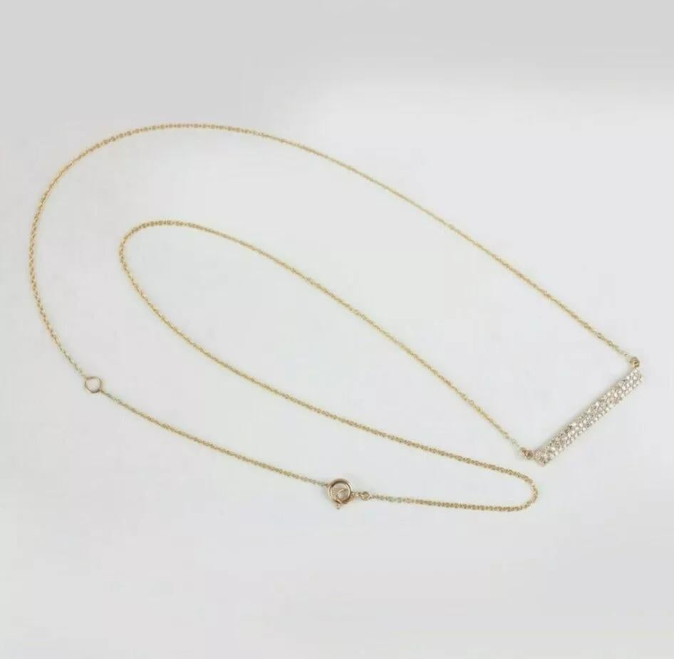 Natural Diamond Bar Pendant 14K Solid Gold In New Condition For Sale In Chicago, IL