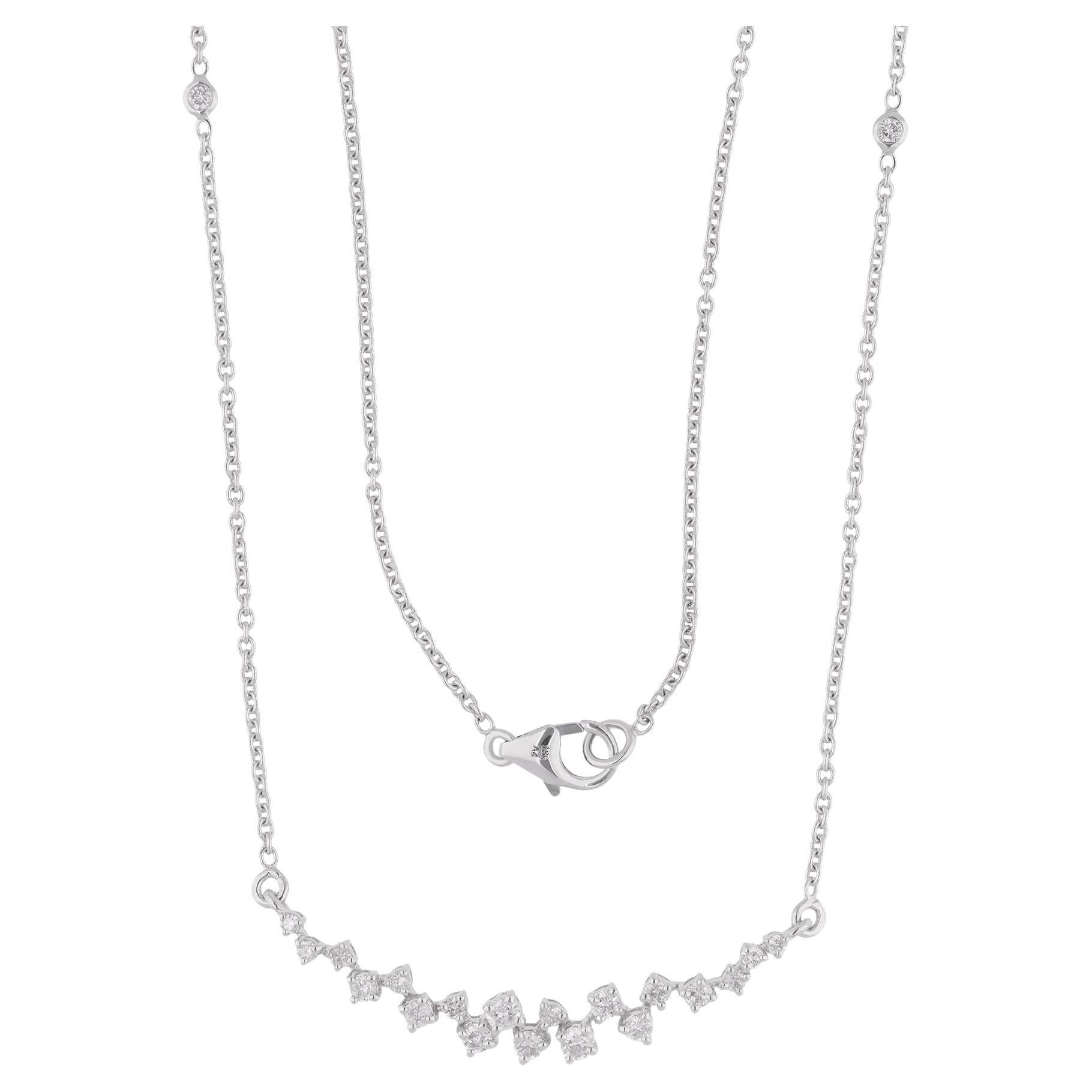 Natural Diamond Bar Pendant Chain Necklace 14 Karat White Gold Fine Jewelry