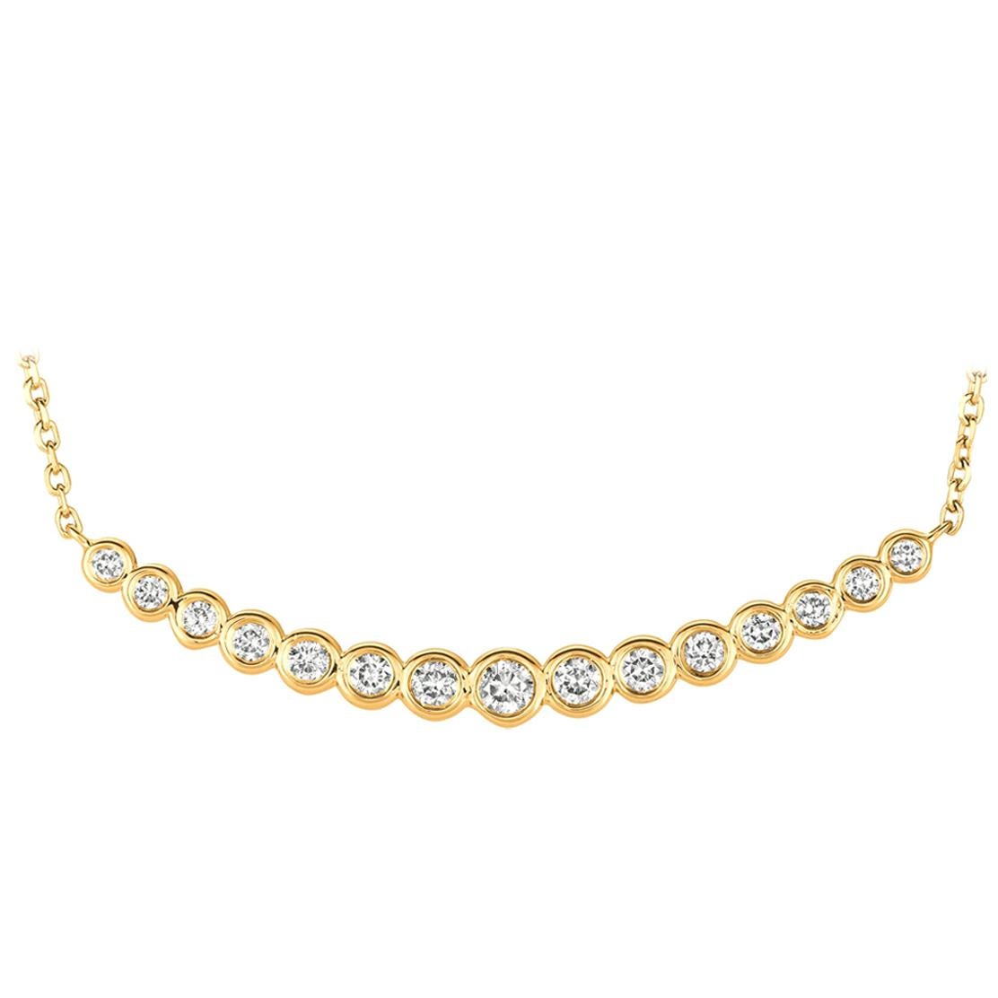 Natural Diamond Bezel Necklace Pendant 14 Karat Yellow Gold G SI Chain