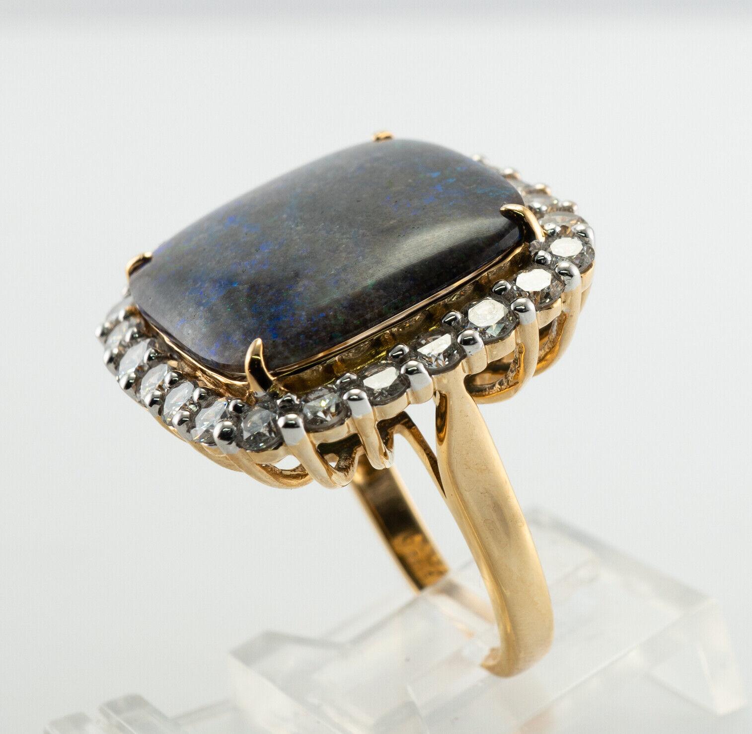 Anello con diamante naturale e opale nero in oro 14K Cocktail Vintage in vendita 5
