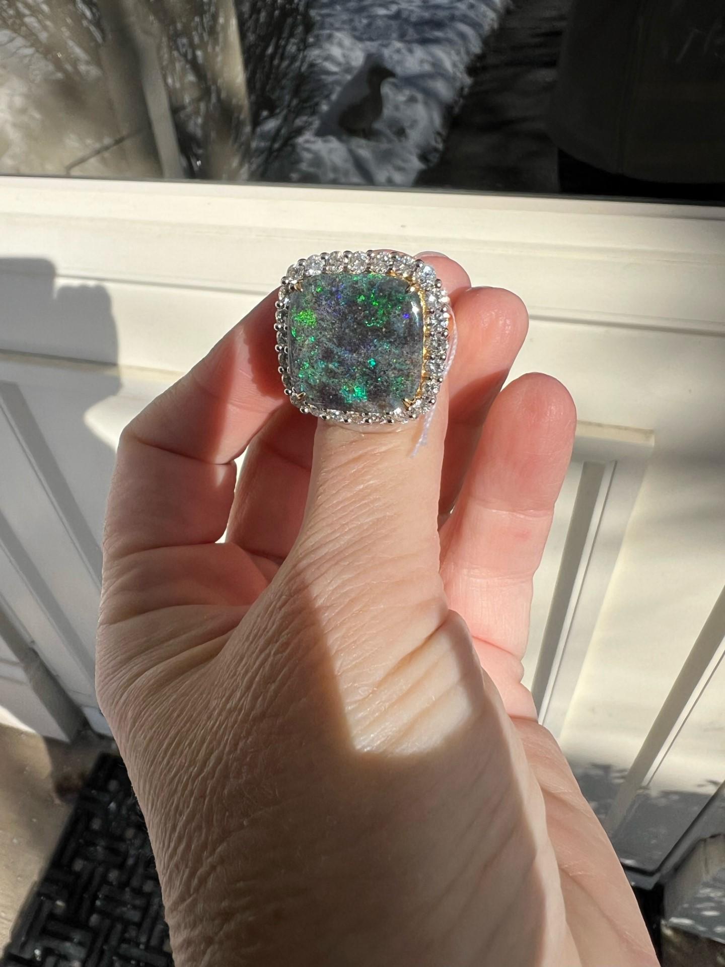 Anello con diamante naturale e opale nero in oro 14K Cocktail Vintage in vendita 6