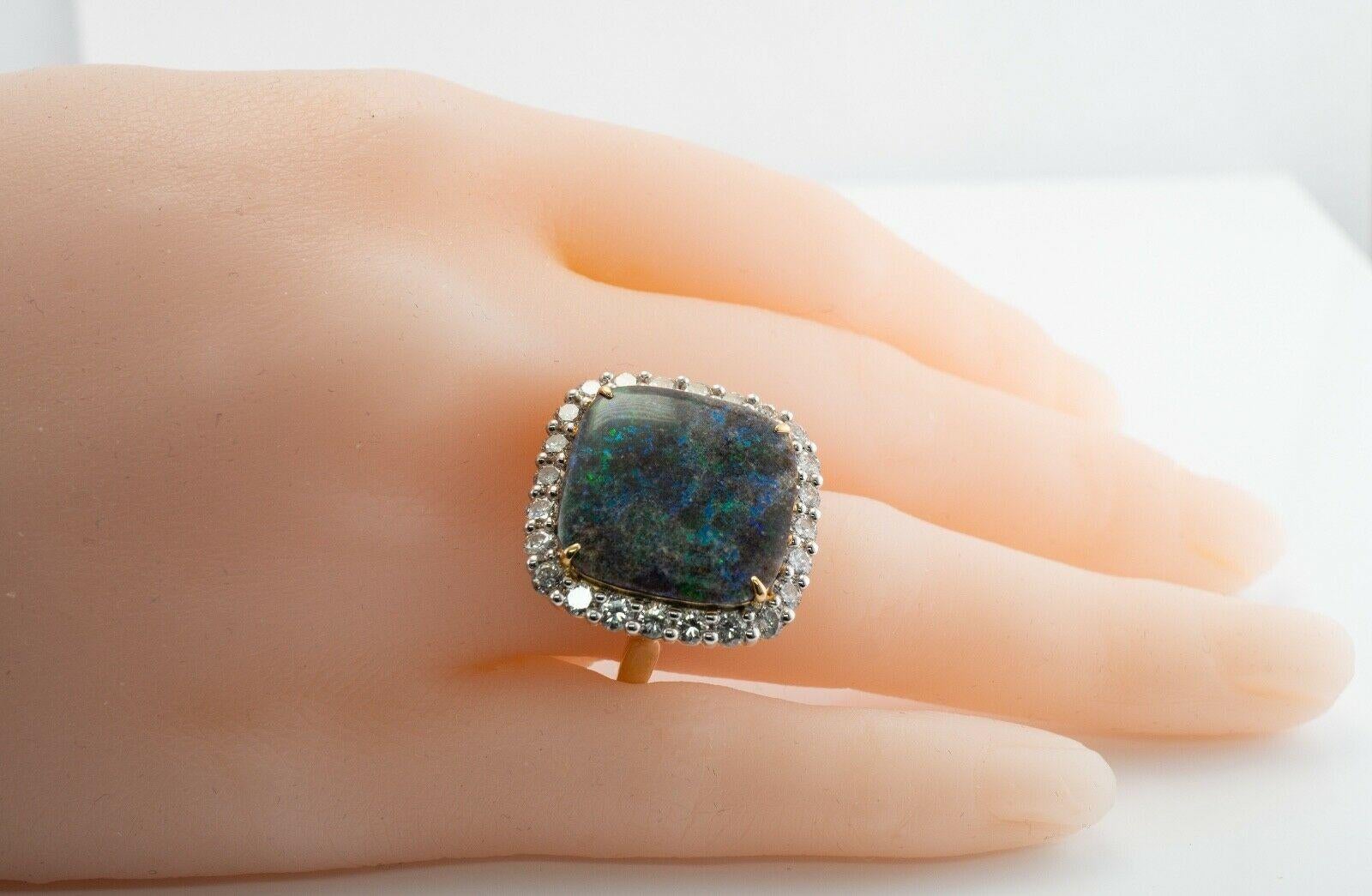 Anello con diamante naturale e opale nero in oro 14K Cocktail Vintage in vendita 7