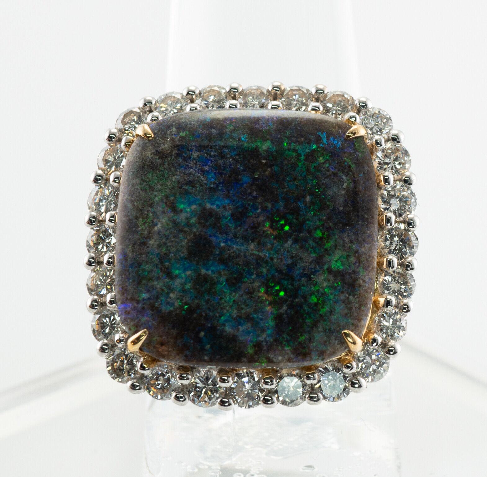 Anello con diamante naturale e opale nero in oro 14K Cocktail Vintage in vendita 8