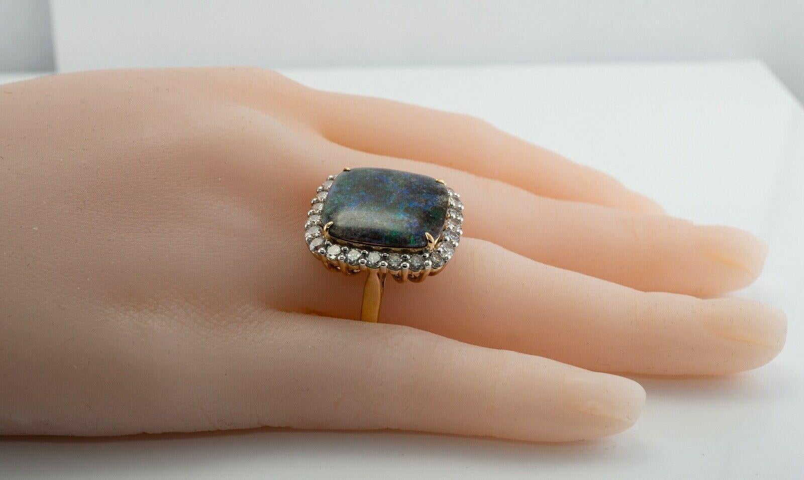 Anello con diamante naturale e opale nero in oro 14K Cocktail Vintage in vendita 10