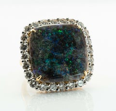 Natural Diamond Black Opal Ring 14K Gold Cocktail Vintage
