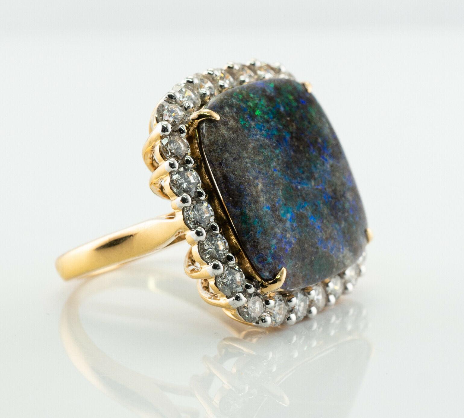 Anello con diamante naturale e opale nero in oro 14K Cocktail Vintage In condizioni buone in vendita a East Brunswick, NJ
