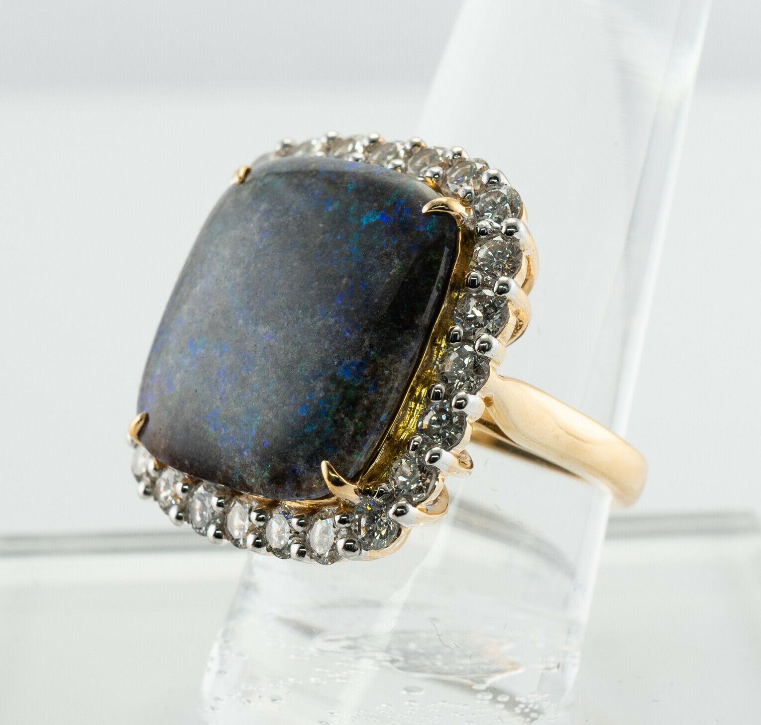 Donna Anello con diamante naturale e opale nero in oro 14K Cocktail Vintage in vendita