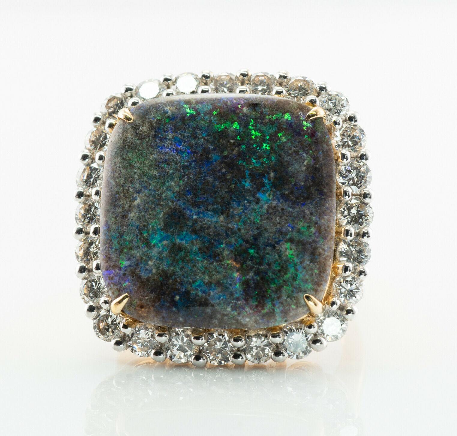 Anello con diamante naturale e opale nero in oro 14K Cocktail Vintage in vendita 1