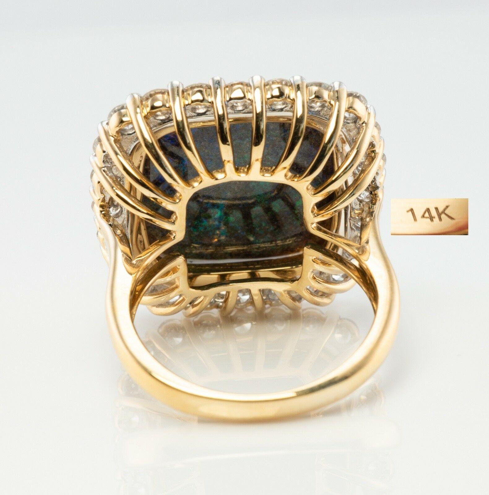 Anello con diamante naturale e opale nero in oro 14K Cocktail Vintage in vendita 2