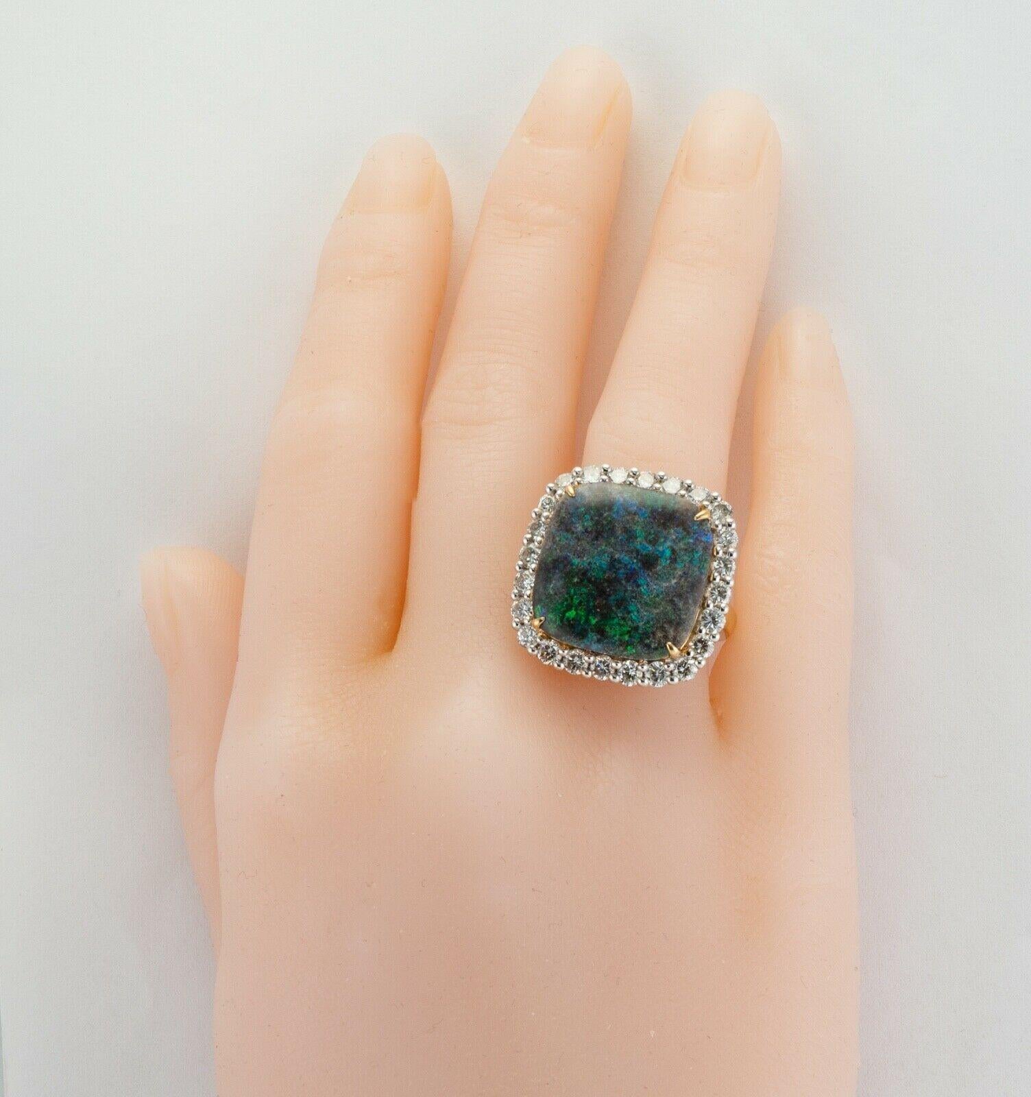 Anello con diamante naturale e opale nero in oro 14K Cocktail Vintage in vendita 4