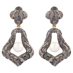 Natural Diamond 
Blue Sapphire Gemstone Earrings Pearl Silver Gold Fine Jewelry