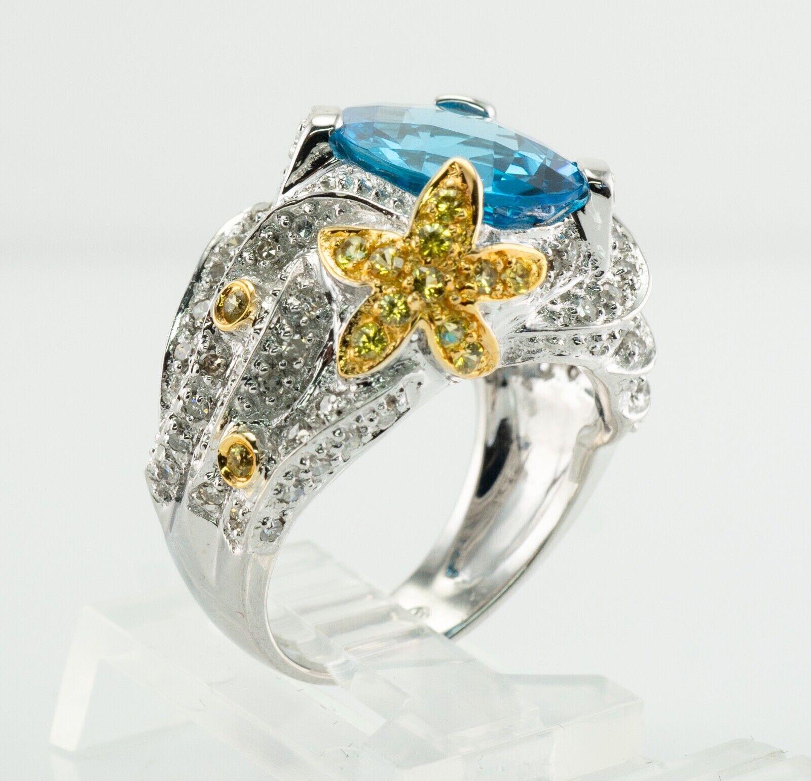 Natürlicher Diamant Blautopas Ring 14K Weißgold Cocktail im Angebot 5