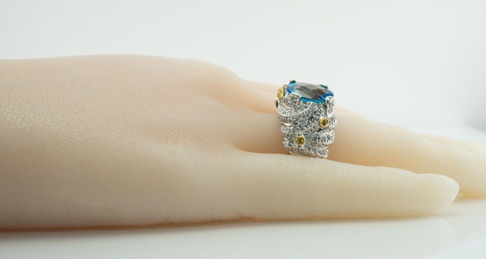 Natürlicher Diamant Blautopas Ring 14K Weißgold Cocktail im Angebot 6