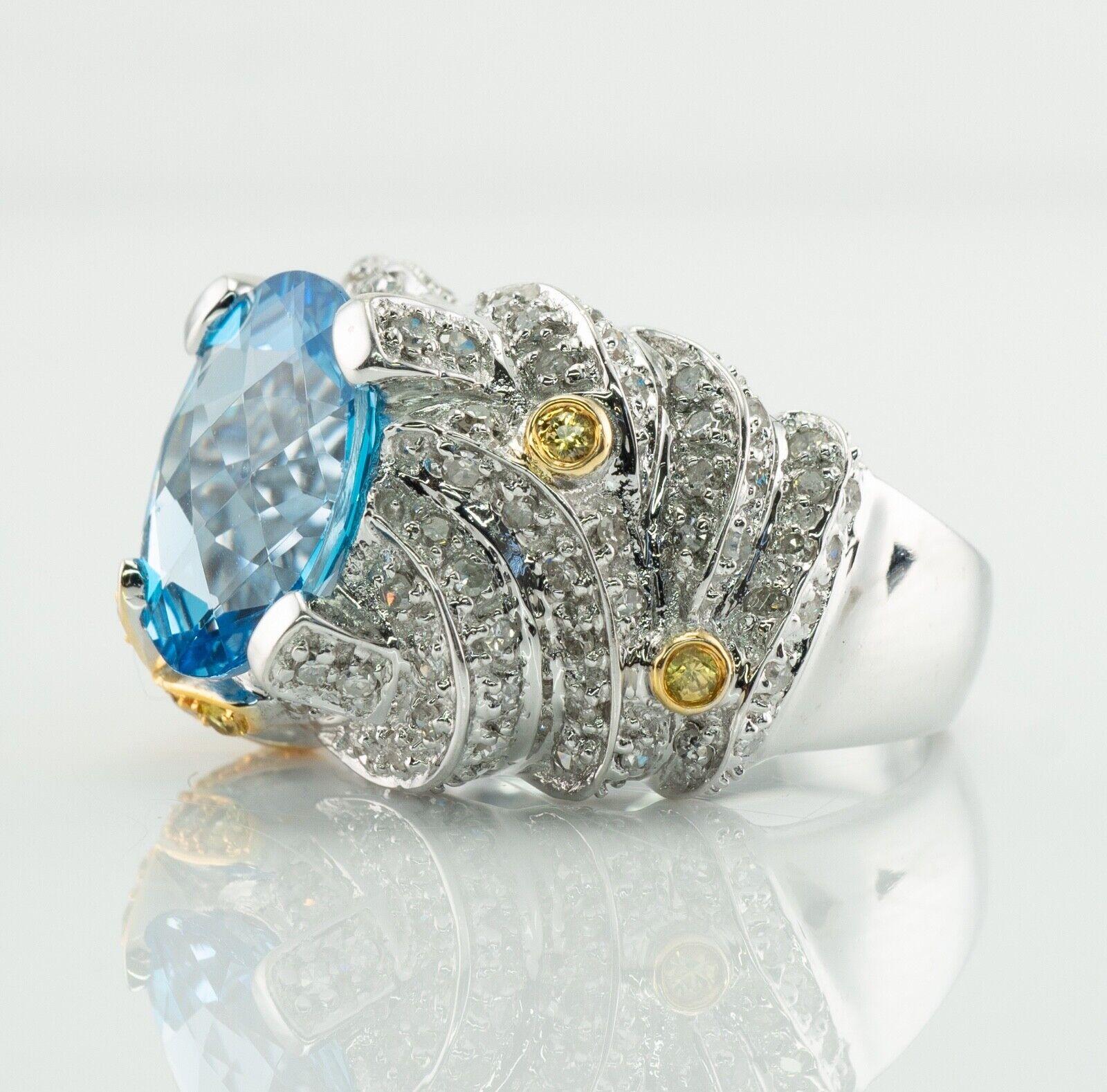 Natürlicher Diamant Blautopas Ring 14K Weißgold Cocktail im Angebot 1