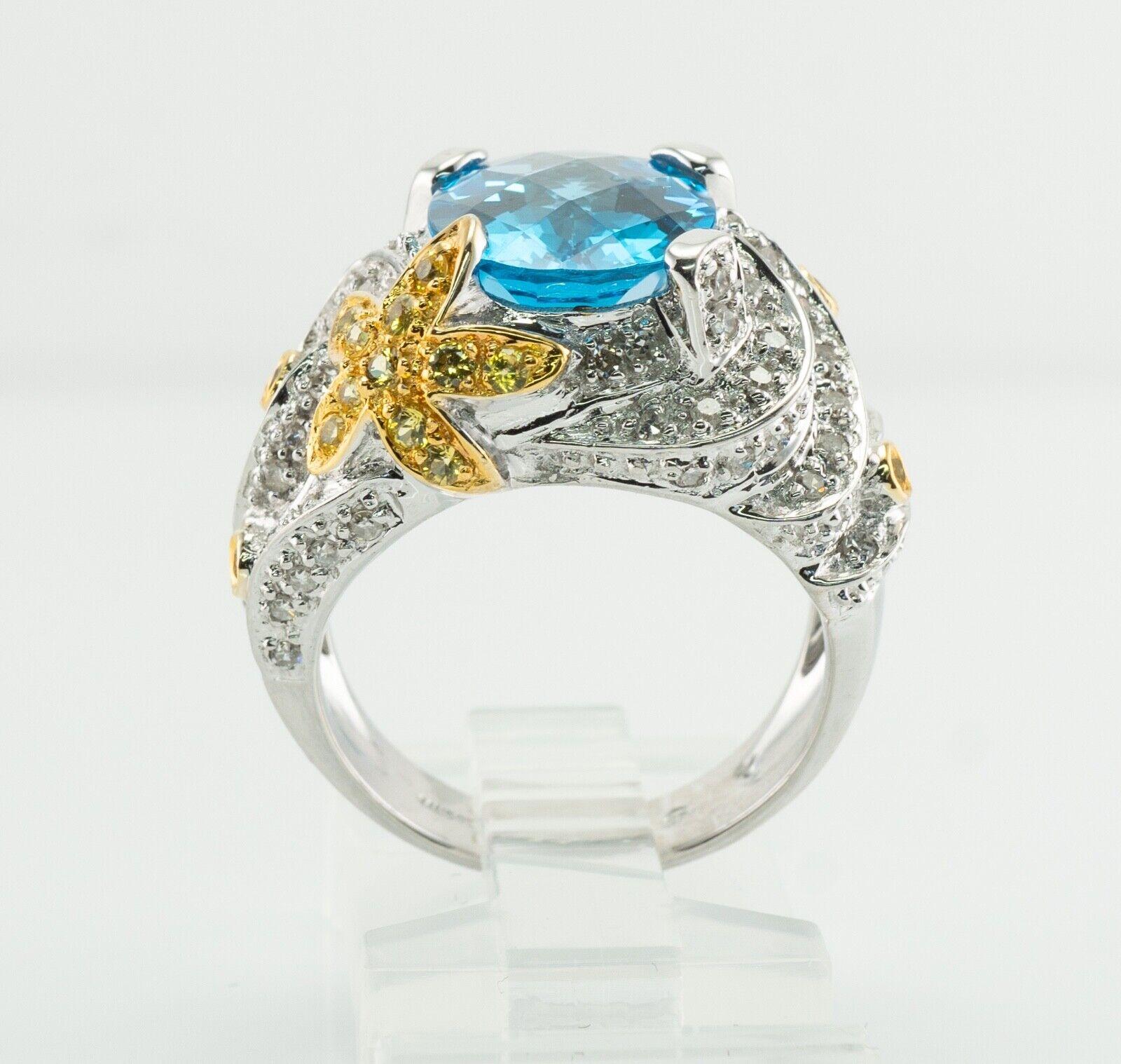 Natürlicher Diamant Blautopas Ring 14K Weißgold Cocktail im Angebot 4