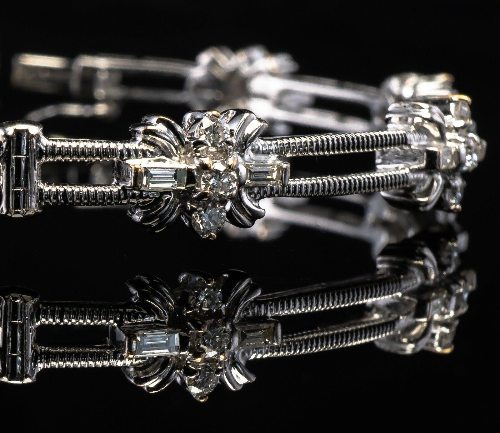 Round Cut Natural Diamond Bracelet 14K White Gold Flower 1.71 TDW For Sale