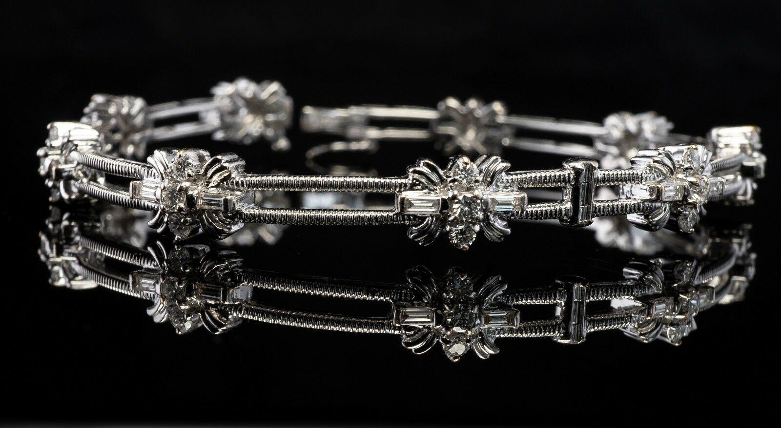 Natural Diamond Bracelet 14K White Gold Flower 1.71 TDW For Sale 1