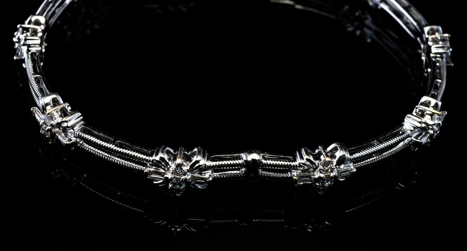 Natural Diamond Bracelet 14K White Gold Flower 1.71 TDW For Sale 3