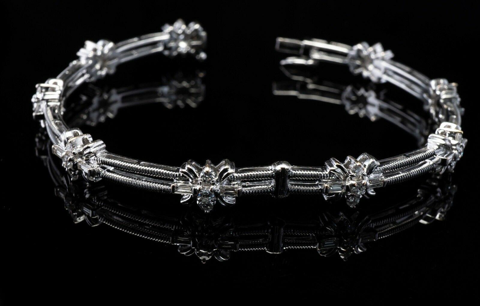 Natural Diamond Bracelet 14K White Gold Flower 1.71 TDW For Sale 4