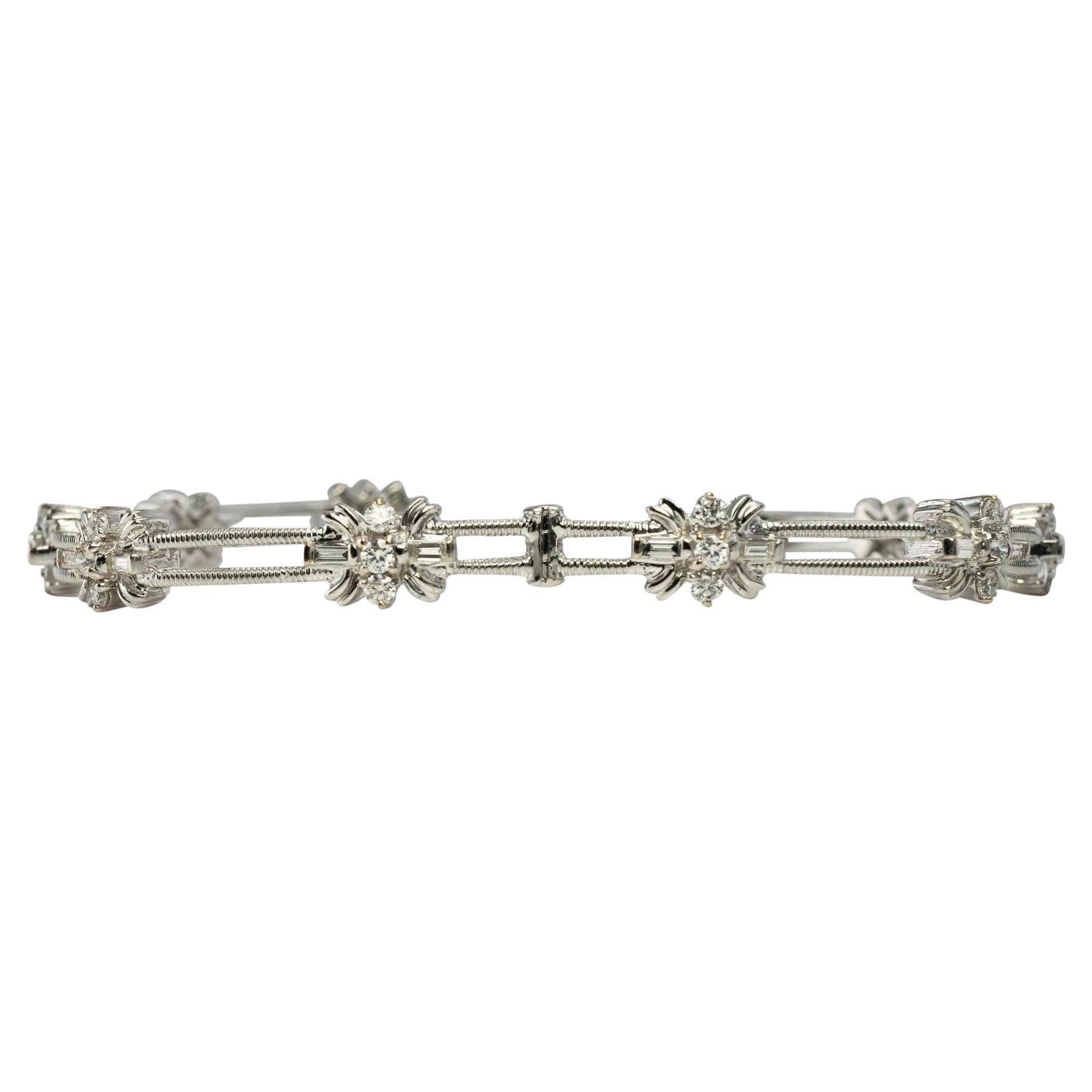 Natural Diamond Bracelet 14K White Gold Flower 1.71 TDW