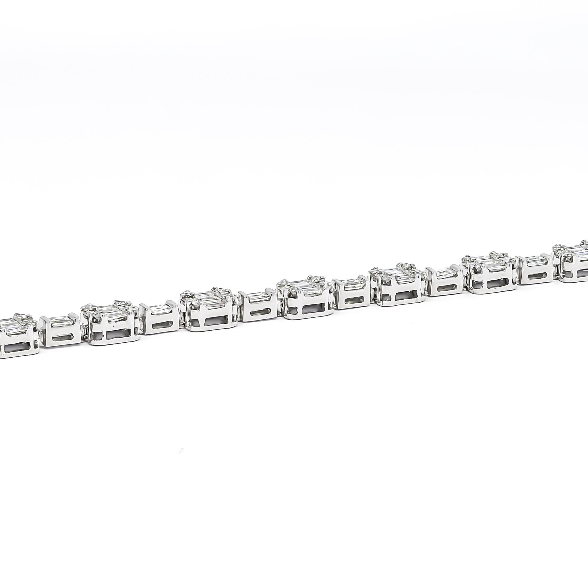 Baguette Cut Natural Diamond Bracelet 2.39 CT 18 KT White Gold Link Tennis Bracelet BR55488A 