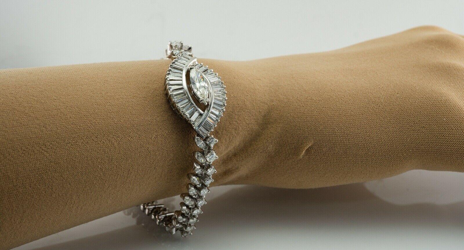 Natural Diamond Bracelet Platinum 8.15 TDW Vintage For Sale 6