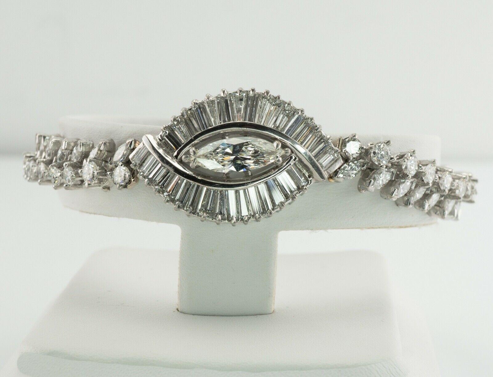 Marquise Cut Natural Diamond Bracelet Platinum 8.15 TDW Vintage For Sale