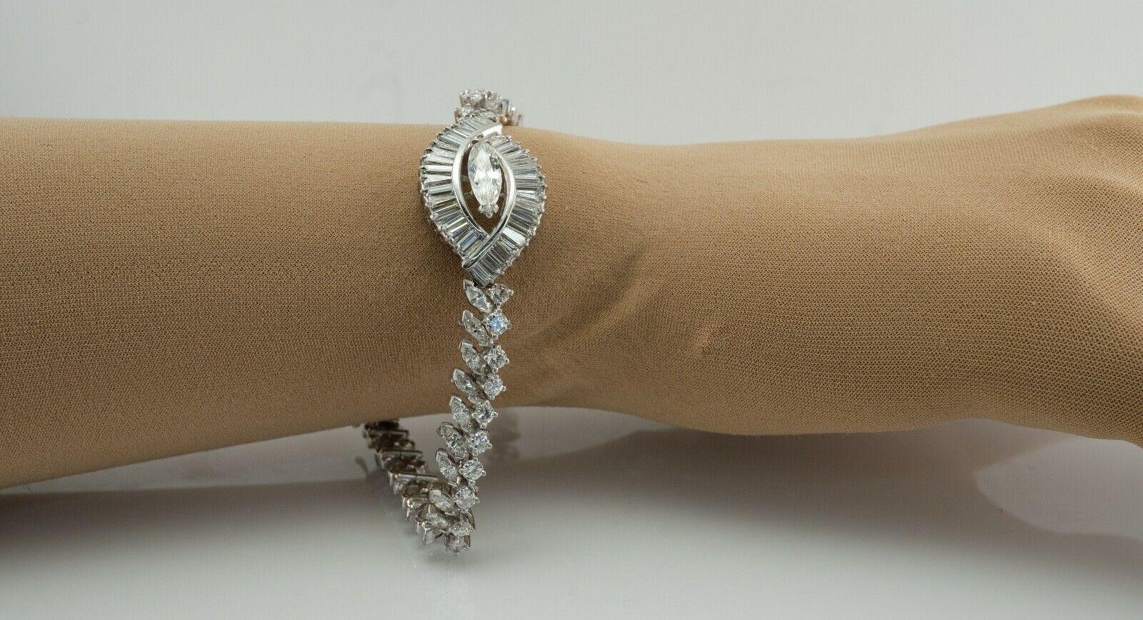 Natural Diamond Bracelet Platinum 8.15 TDW Vintage In Excellent Condition For Sale In East Brunswick, NJ