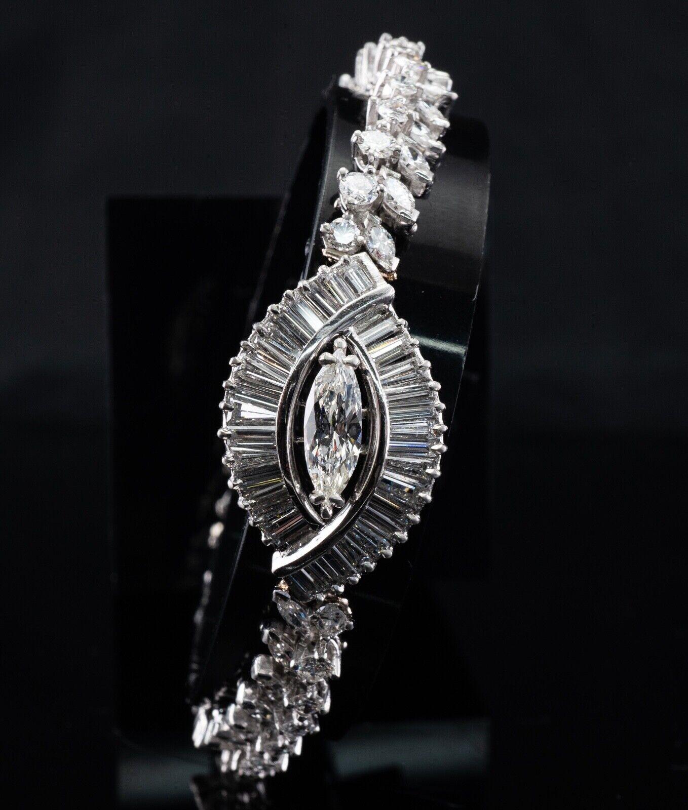 Natural Diamond Bracelet Platinum 8.15 TDW Vintage For Sale 1