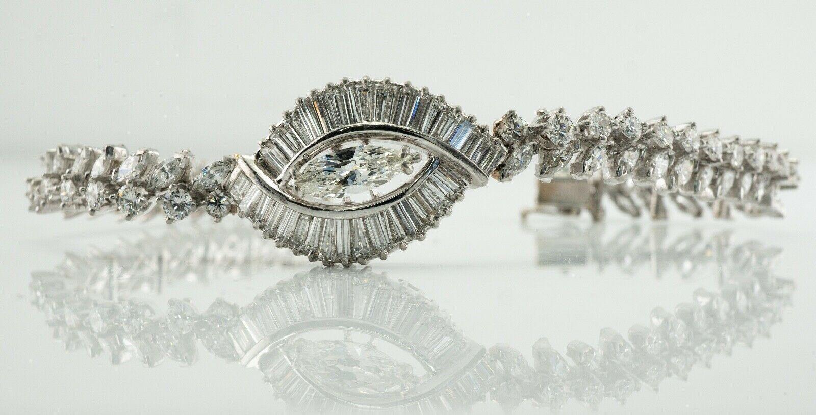 Natural Diamond Bracelet Platinum 8.15 TDW Vintage For Sale 2